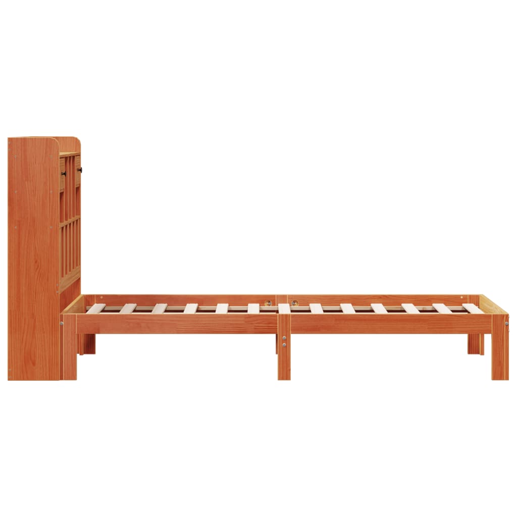 Lit bibliothèque sans matelas cire marron 100x200 cm pin massif - XIOS