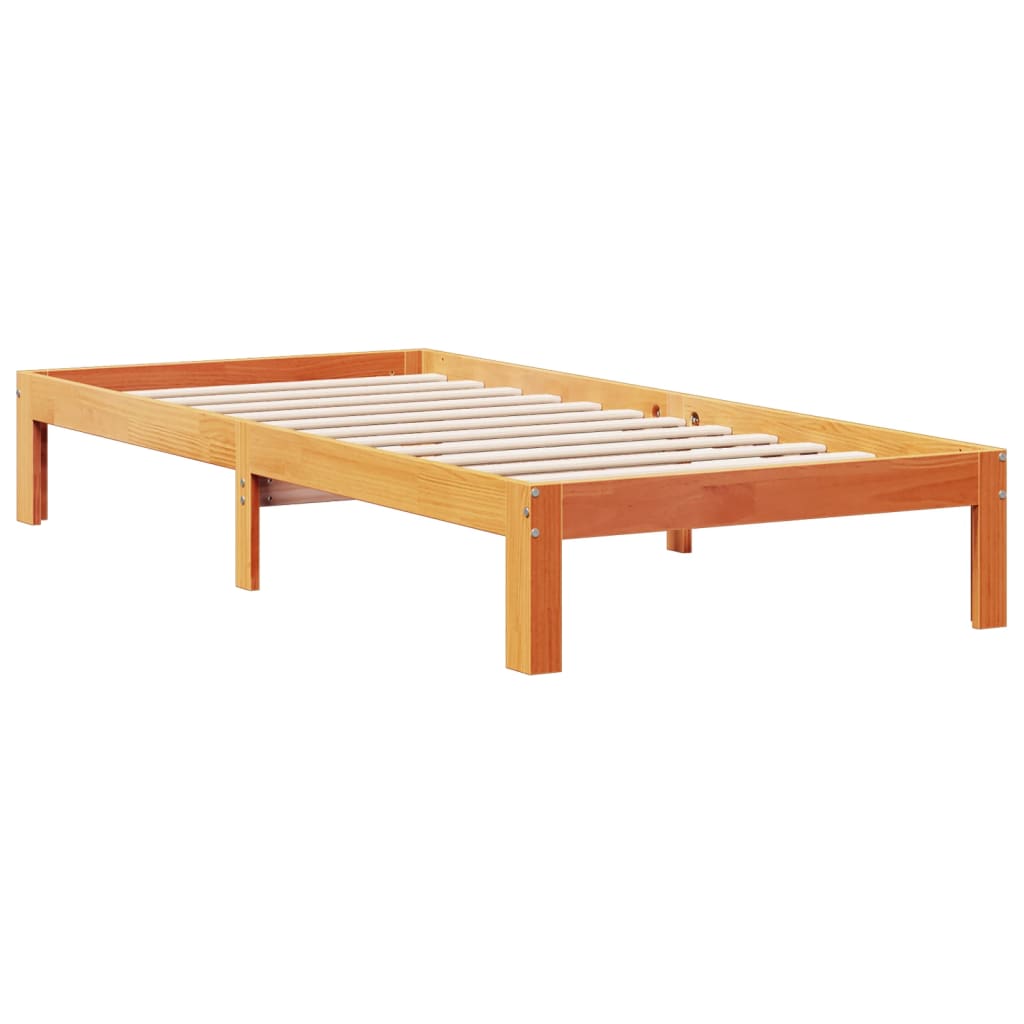 Lit bibliothèque sans matelas cire marron 100x200 cm pin massif - XIOS