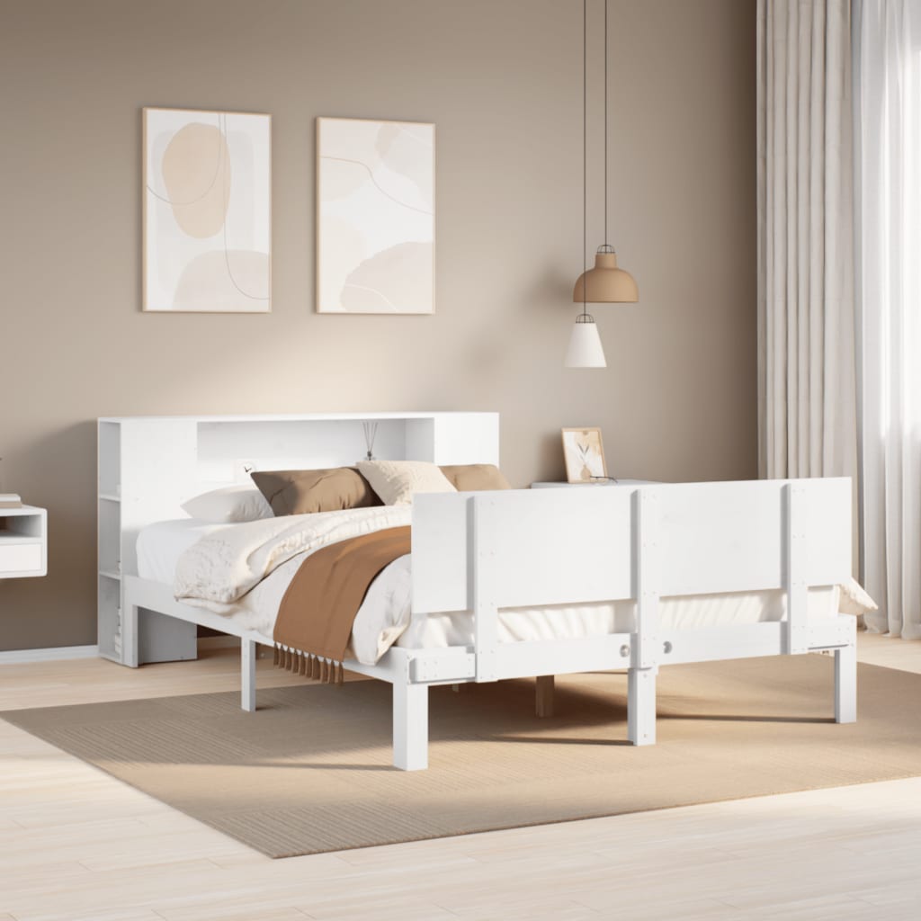Lit bibliothèque sans matelas blanc 150x200 cm bois pin massif - XIOS