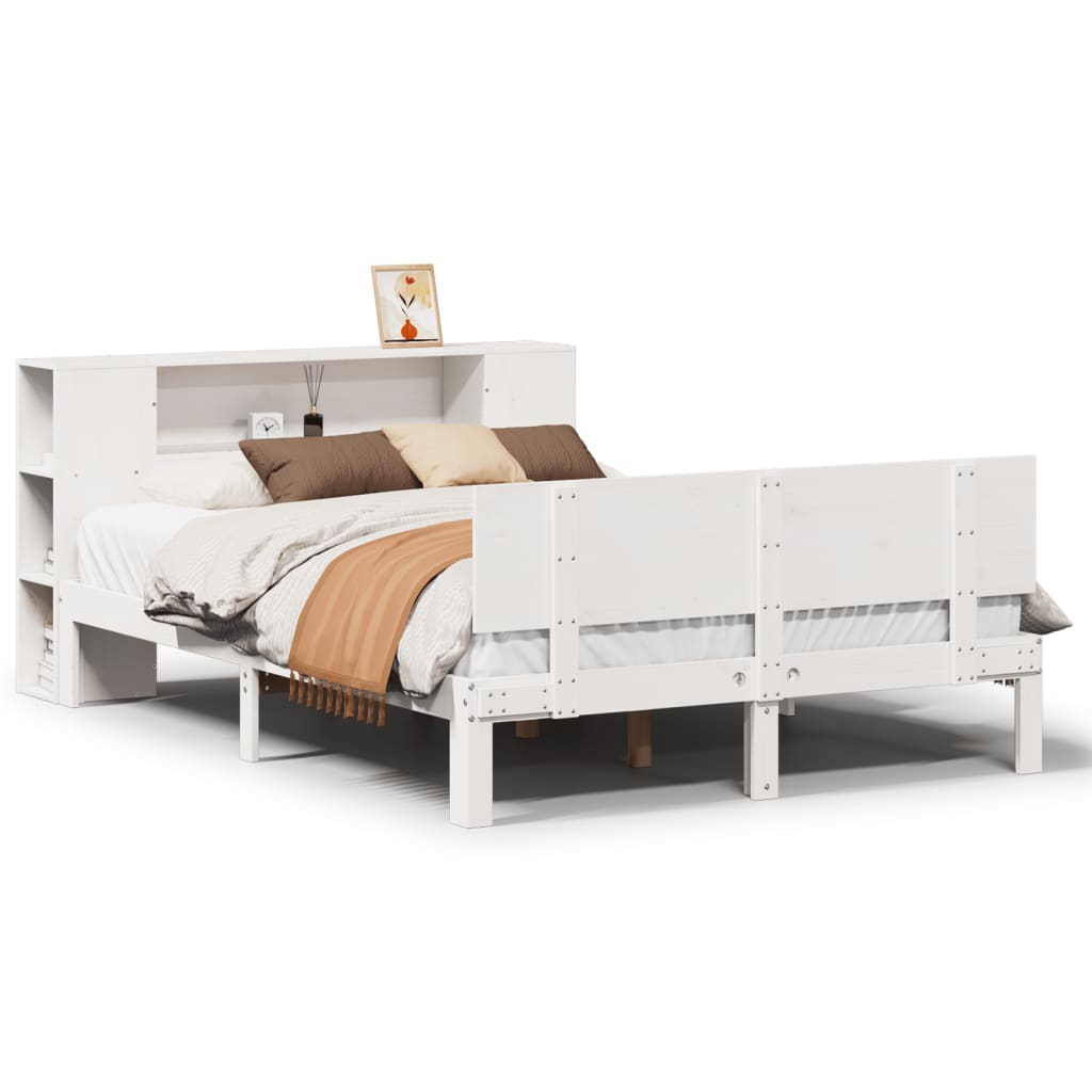 Lit bibliothèque sans matelas blanc 160x200 cm bois pin massif