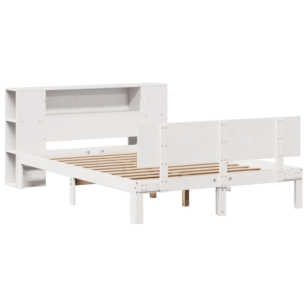 Lit bibliothèque sans matelas blanc 160x200 cm bois pin massif