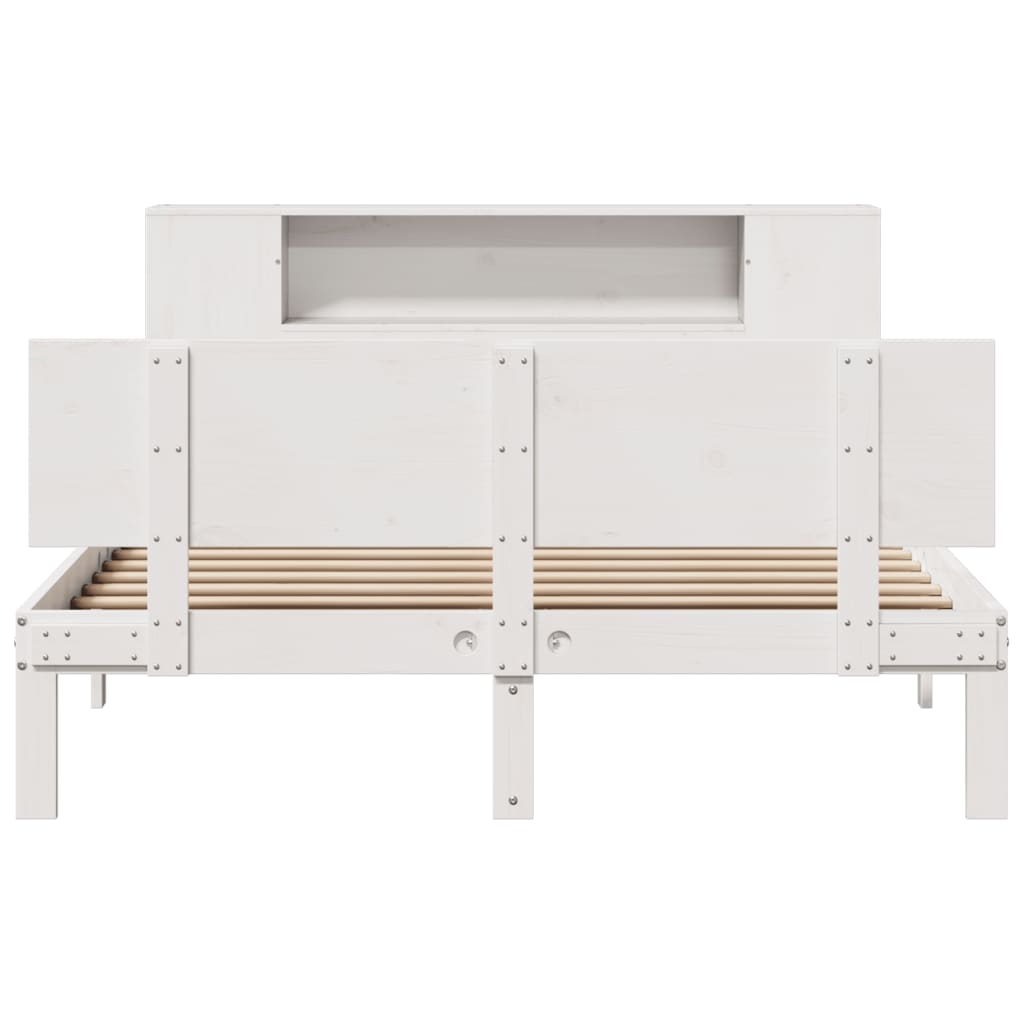Lit bibliothèque sans matelas blanc 160x200 cm bois pin massif