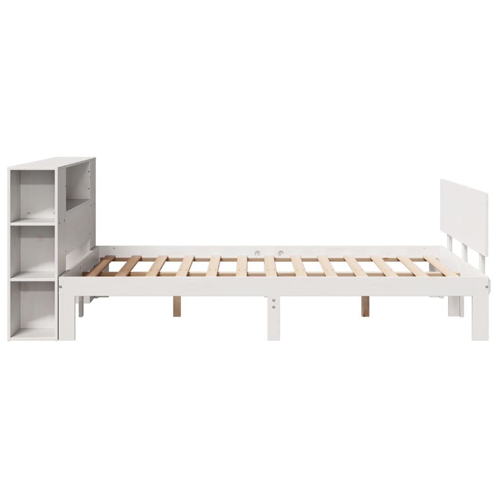 Lit bibliothèque sans matelas blanc 160x200 cm bois pin massif