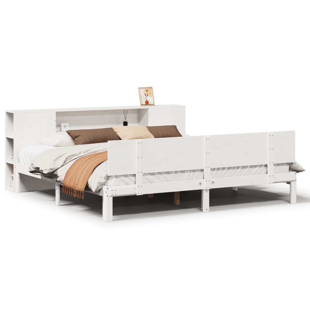 Lit bibliothèque sans matelas blanc 180x200 cm bois pin massif - XIOS