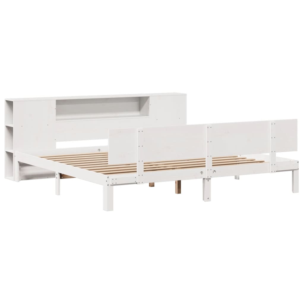 Lit bibliothèque sans matelas blanc 180x200 cm bois pin massif - XIOS