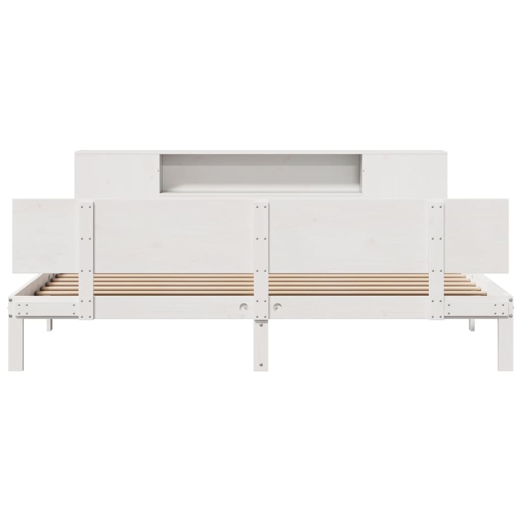 Lit bibliothèque sans matelas blanc 180x200 cm bois pin massif - XIOS