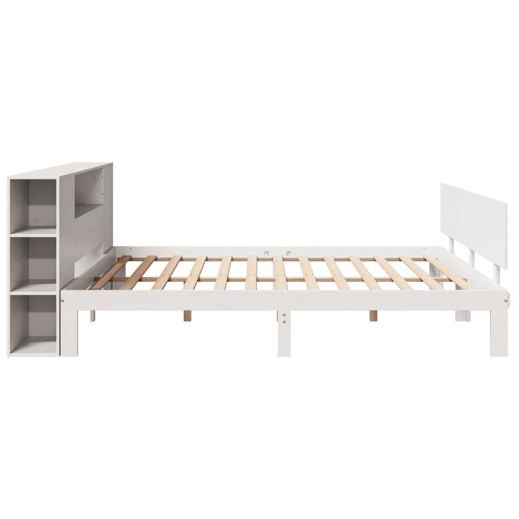 Lit bibliothèque sans matelas blanc 180x200 cm bois pin massif - XIOS