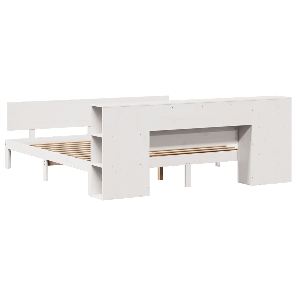 Lit bibliothèque sans matelas blanc 180x200 cm bois pin massif - XIOS
