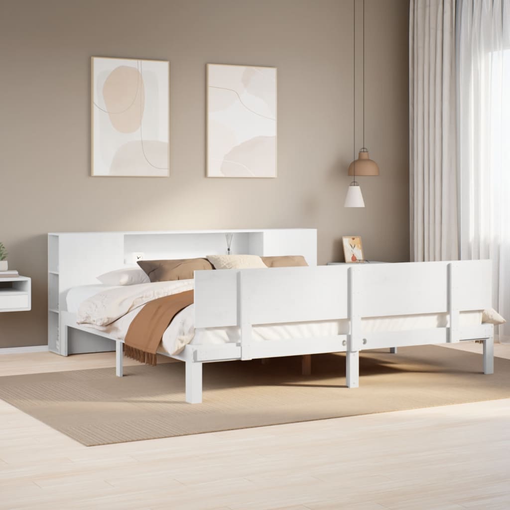 Lit bibliothèque sans matelas blanc 180x200 cm bois pin massif - XIOS