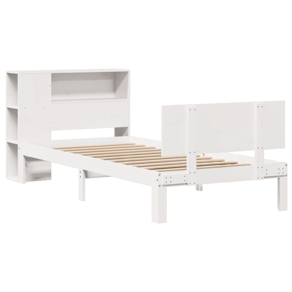 Lit bibliothèque sans matelas blanc 90x200cm bois de pin massif - XIOS