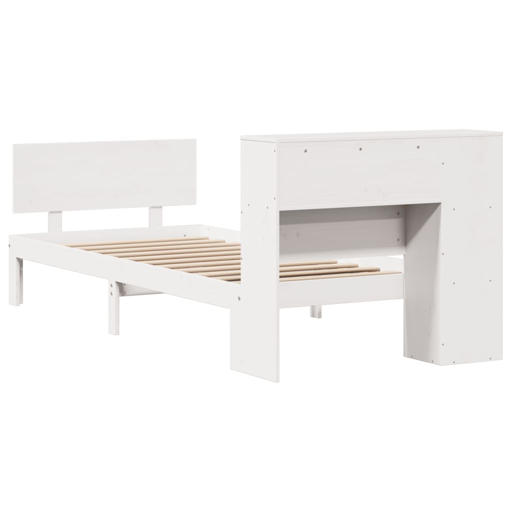 Lit bibliothèque sans matelas blanc 90x200cm bois de pin massif - XIOS