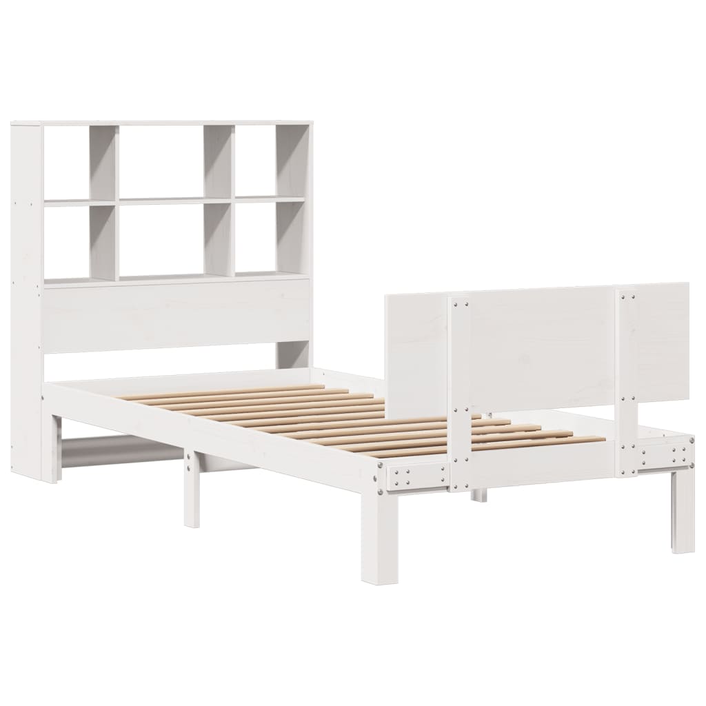 Lit bibliothèque sans matelas blanc 90x200cm bois de pin massif - XIOS