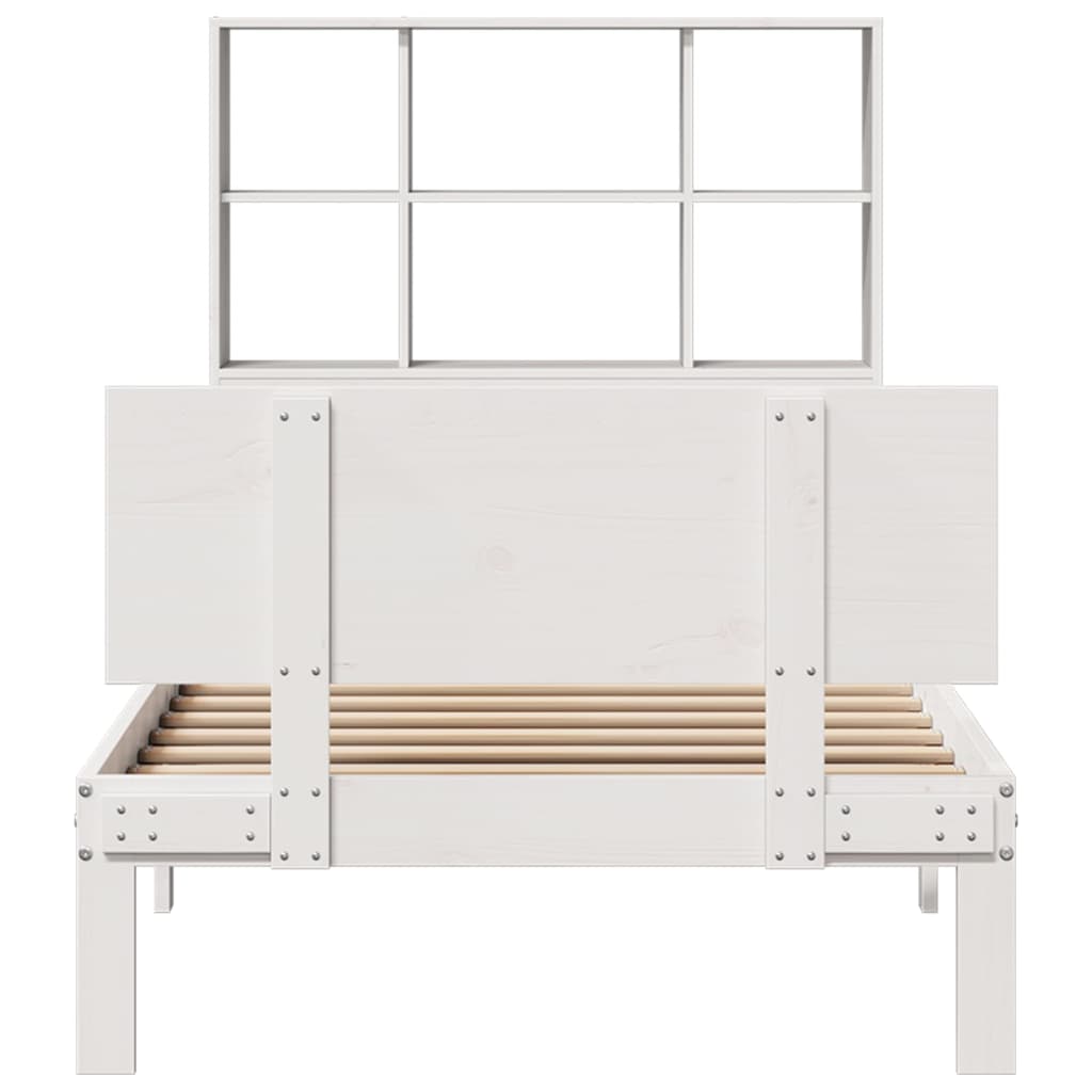 Lit bibliothèque sans matelas blanc 90x200cm bois de pin massif - XIOS
