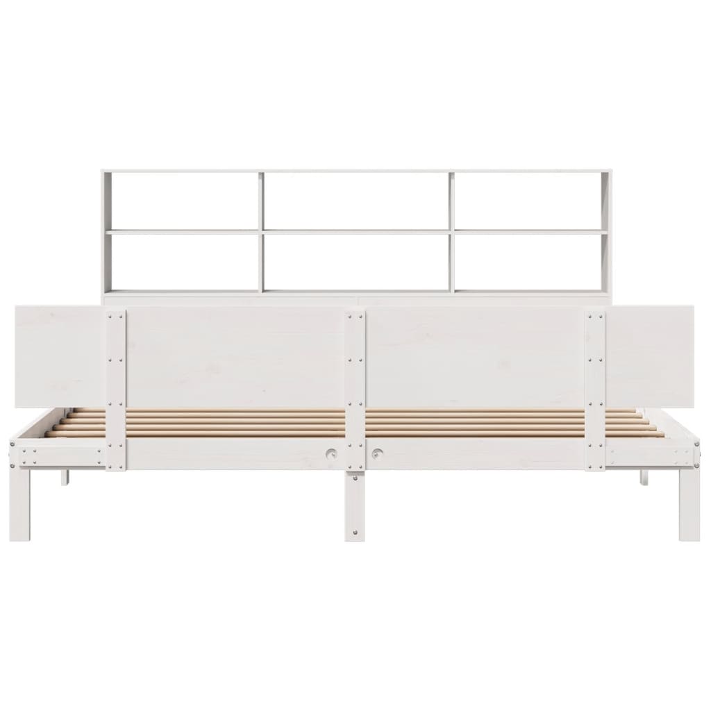 Lit bibliothèque sans matelas blanc 180x200 cm bois pin massif
