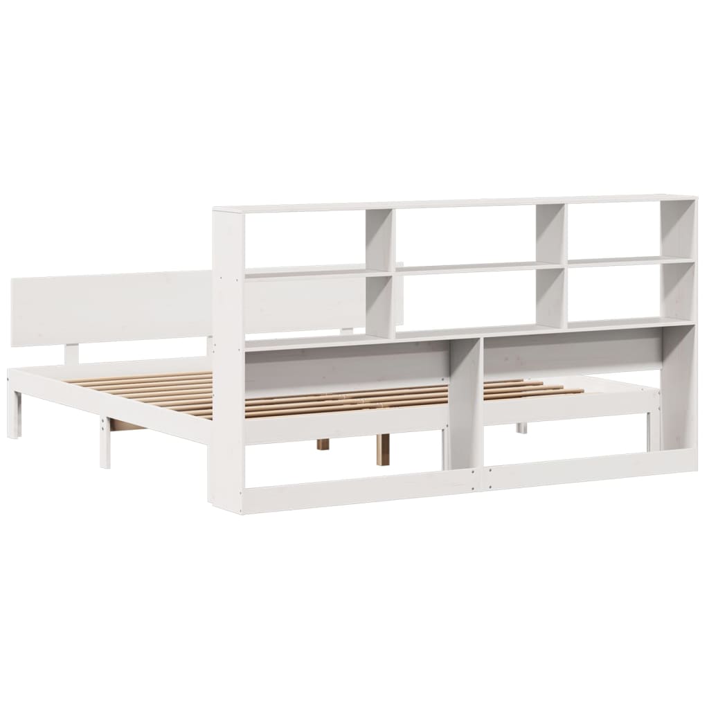 Lit bibliothèque sans matelas blanc 180x200 cm bois pin massif