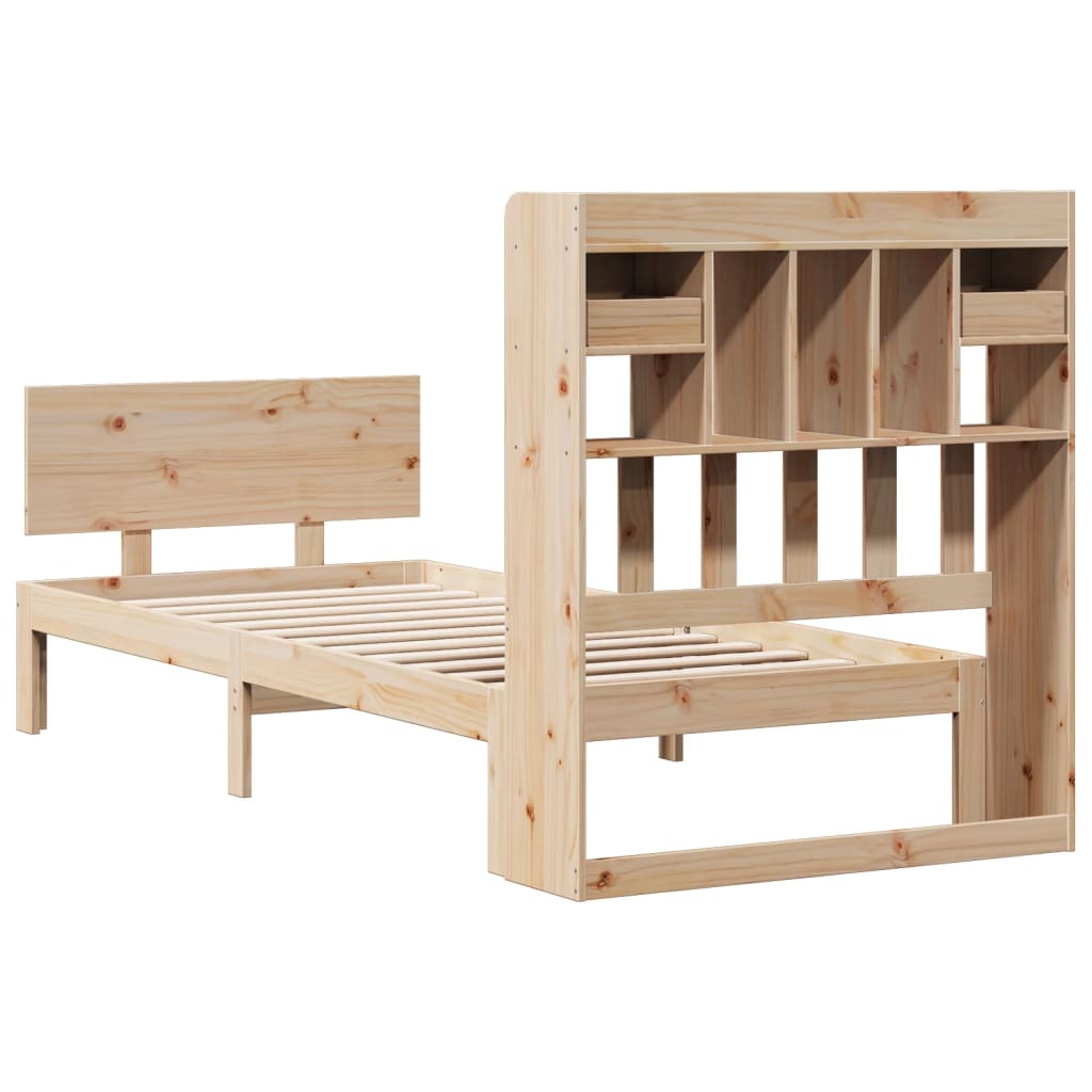 Lit bibliothèque sans matelas 90x190 cm bois de pin massif - XIOS