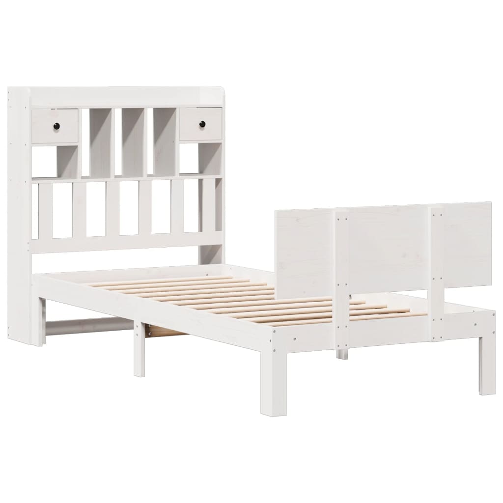 Lit bibliothèque sans matelas blanc 90x190cm bois de pin massif - XIOS