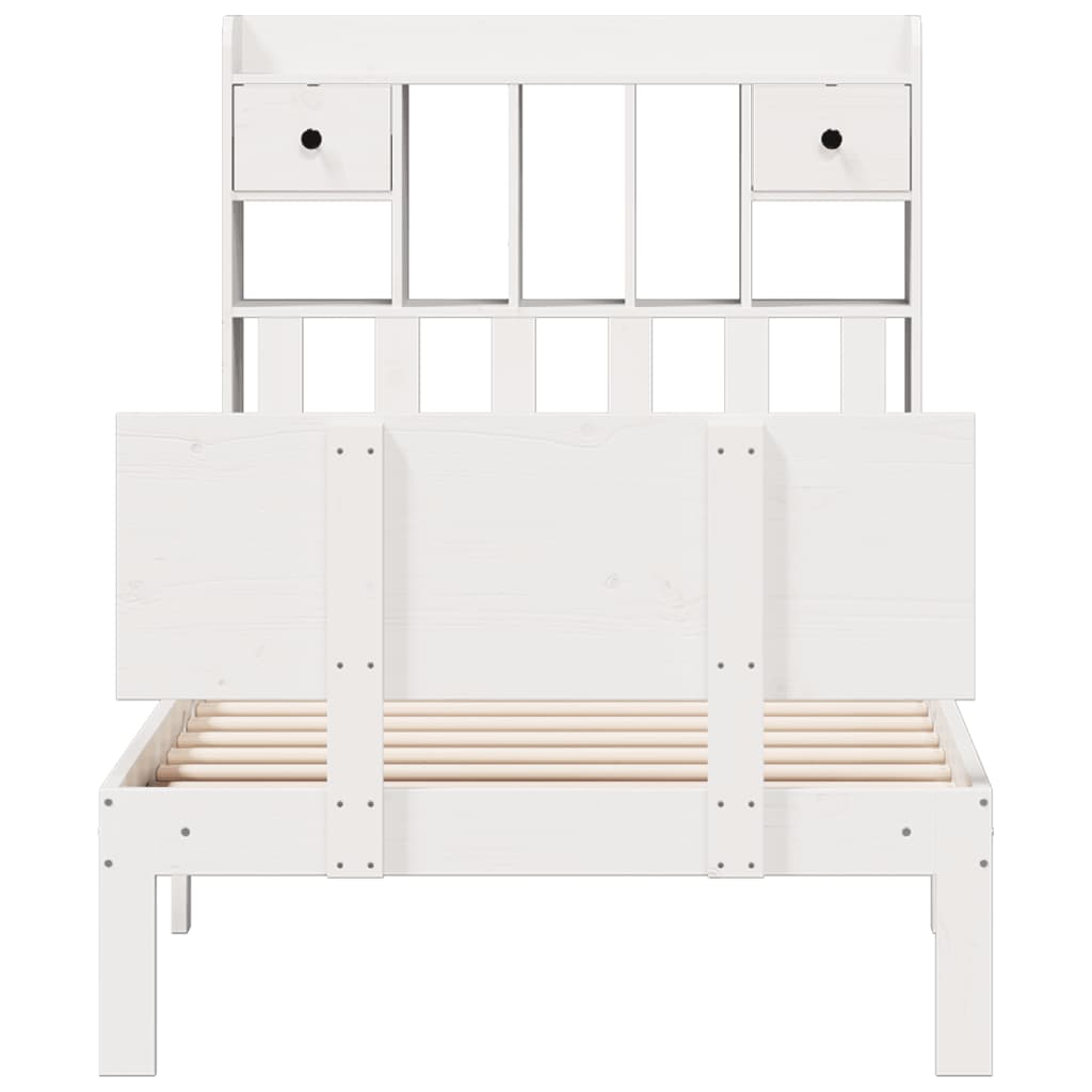 Lit bibliothèque sans matelas blanc 90x190cm bois de pin massif - XIOS
