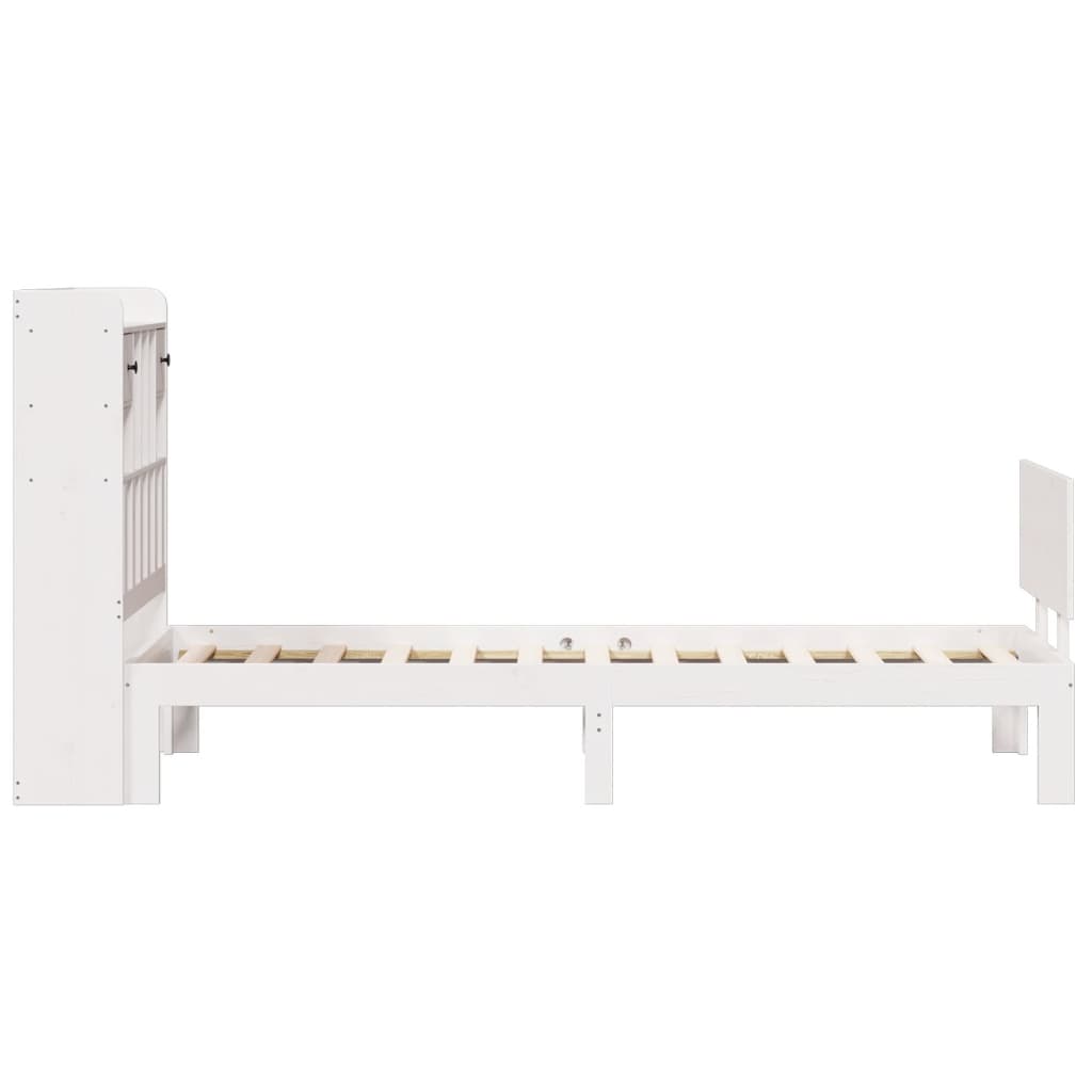 Lit bibliothèque sans matelas blanc 90x190cm bois de pin massif - XIOS