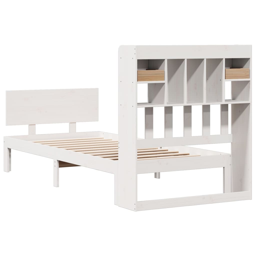 Lit bibliothèque sans matelas blanc 90x190cm bois de pin massif - XIOS