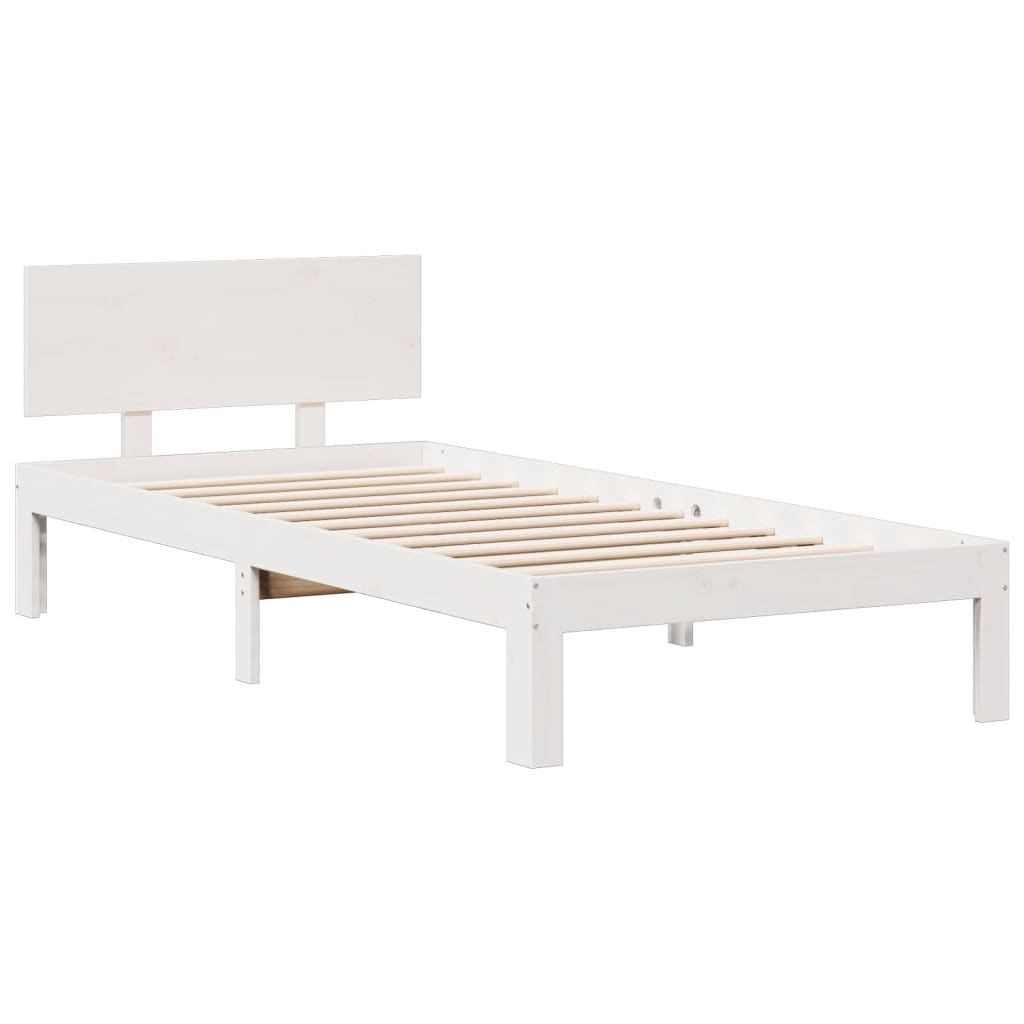 Lit bibliothèque sans matelas blanc 90x190cm bois de pin massif - XIOS