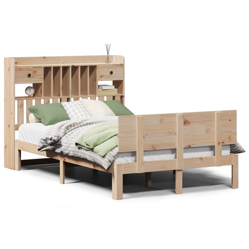 Lit bibliothèque sans matelas 135x190 cm bois de pin massif - XIOS
