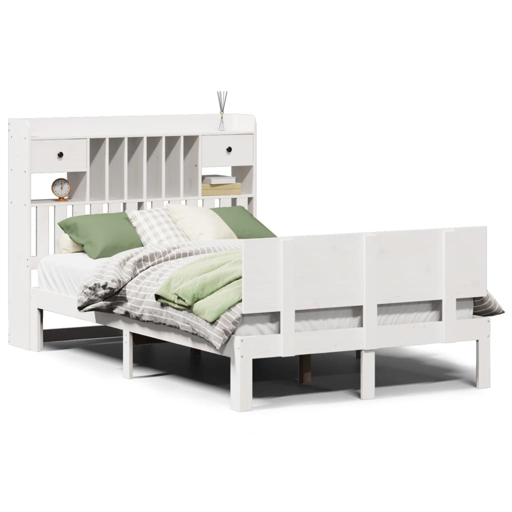 Lit bibliothèque sans matelas blanc 135x190 cm bois pin massif