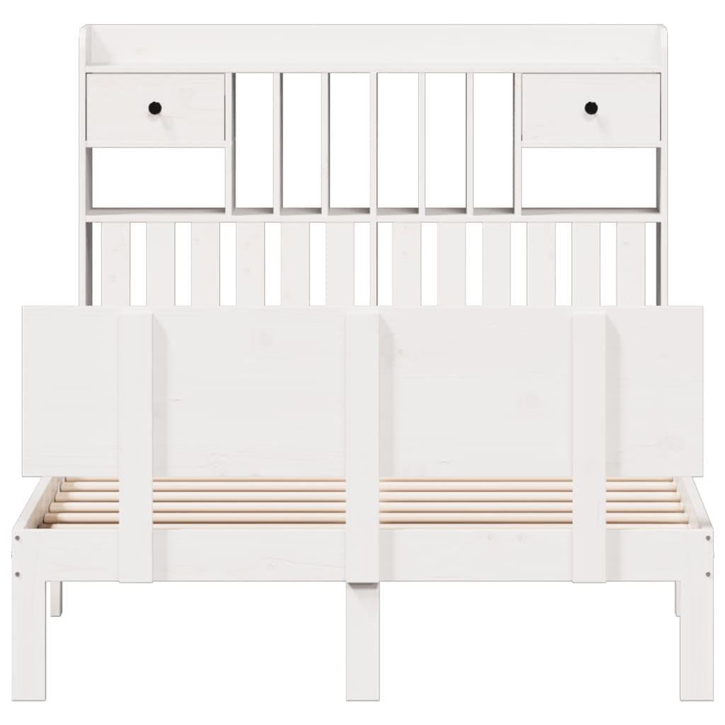 Lit bibliothèque sans matelas blanc 135x190 cm bois pin massif