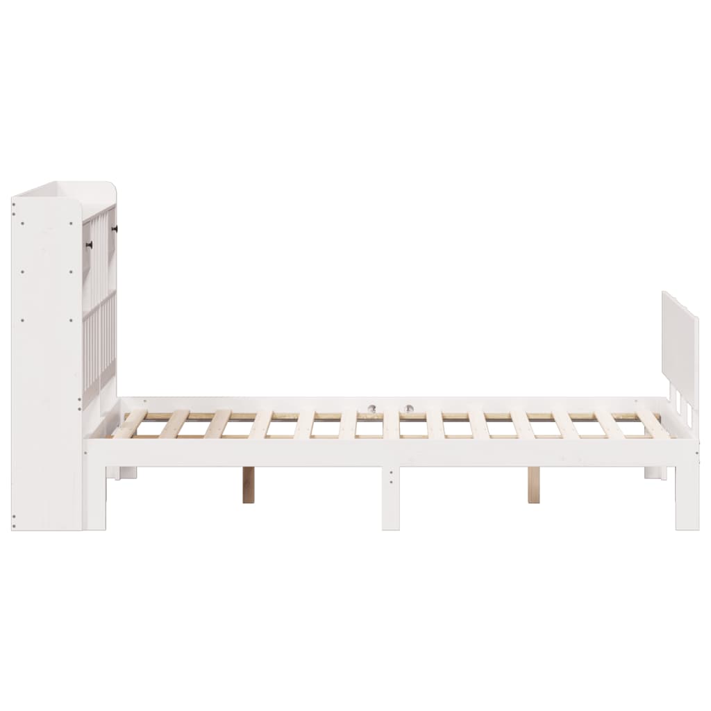 Lit bibliothèque sans matelas blanc 135x190 cm bois pin massif