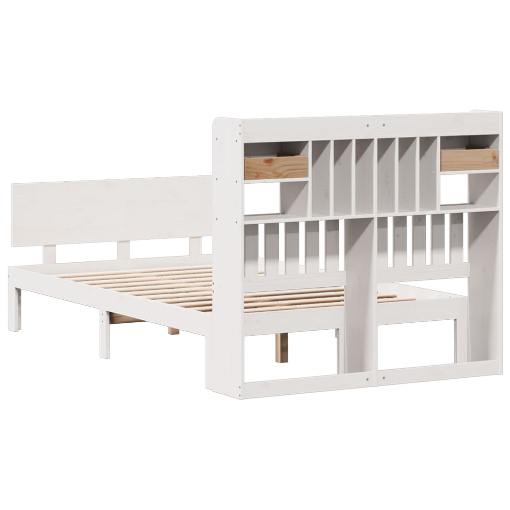 Lit bibliothèque sans matelas blanc 135x190 cm bois pin massif