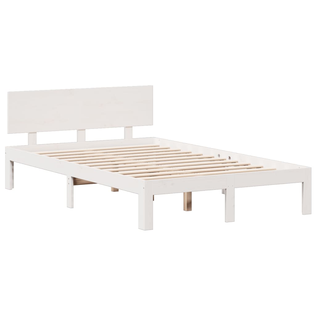 Lit bibliothèque sans matelas blanc 135x190 cm bois pin massif