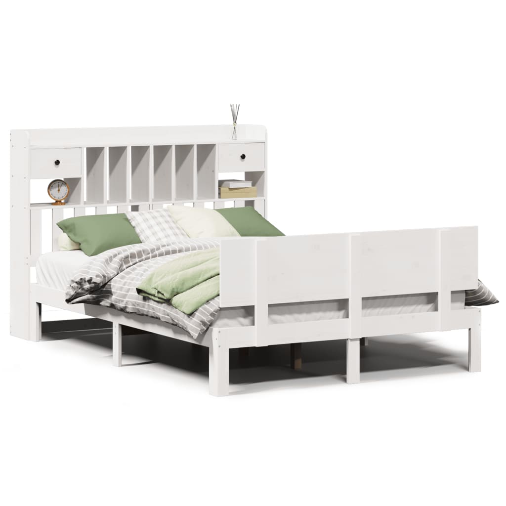 Lit bibliothèque sans matelas blanc 150x200 cm bois pin massif - XIOS