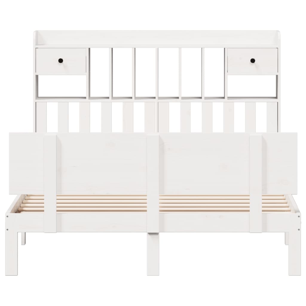 Lit bibliothèque sans matelas blanc 150x200 cm bois pin massif - XIOS