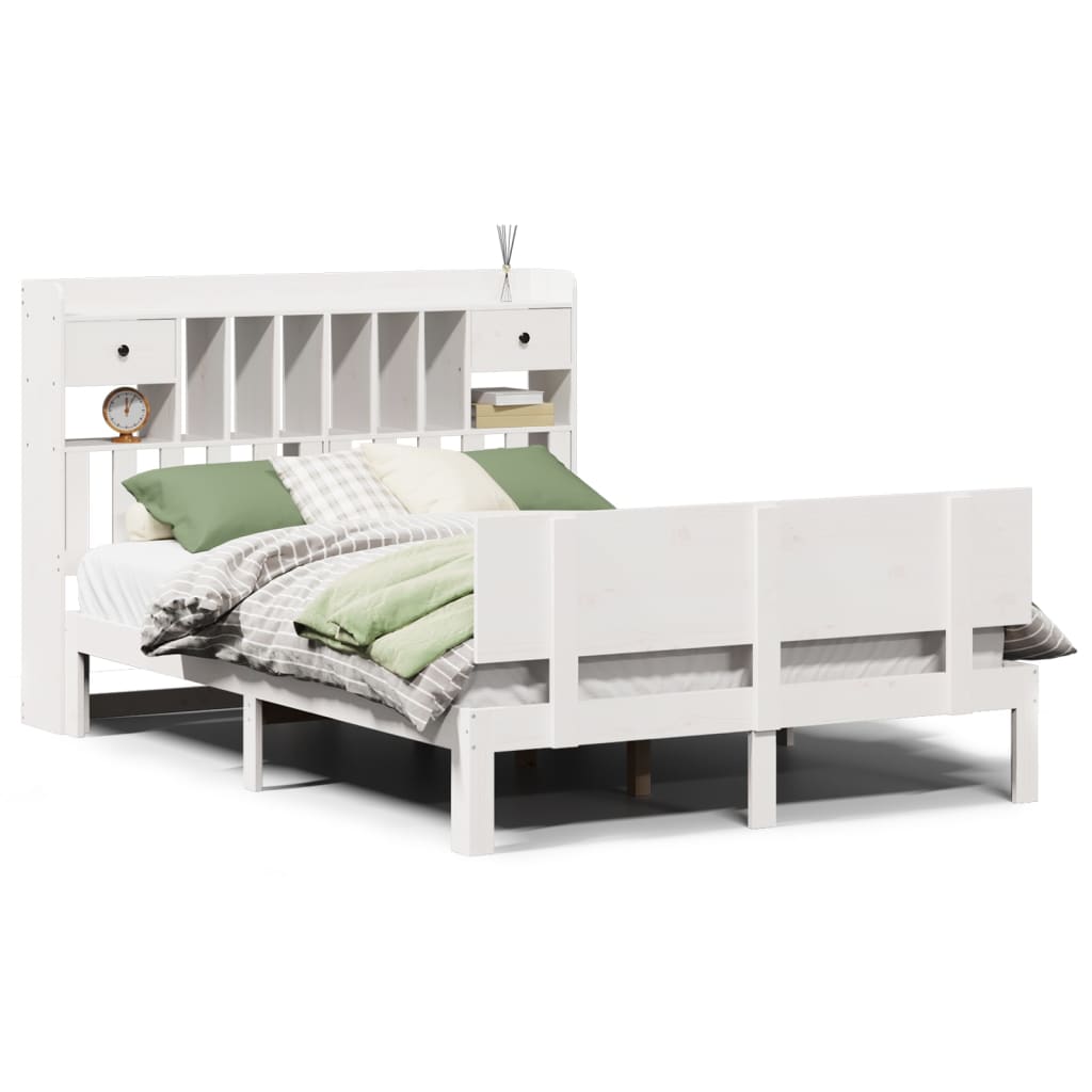 Lit bibliothèque sans matelas blanc 160x200 cm bois pin massif