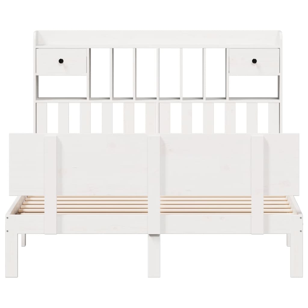 Lit bibliothèque sans matelas blanc 160x200 cm bois pin massif
