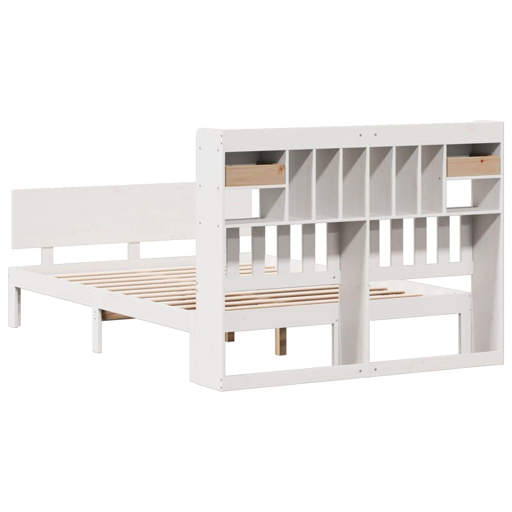 Lit bibliothèque sans matelas blanc 160x200 cm bois pin massif