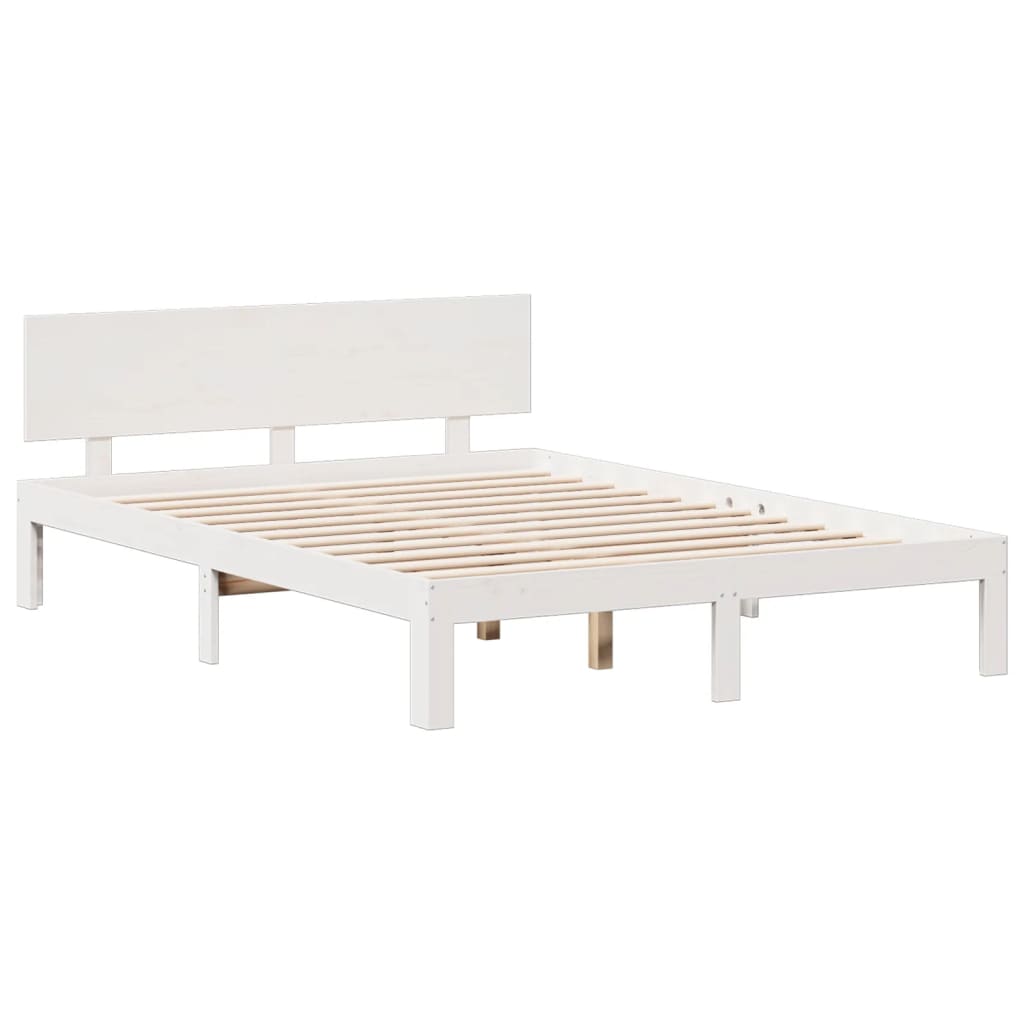 Lit bibliothèque sans matelas blanc 160x200 cm bois pin massif