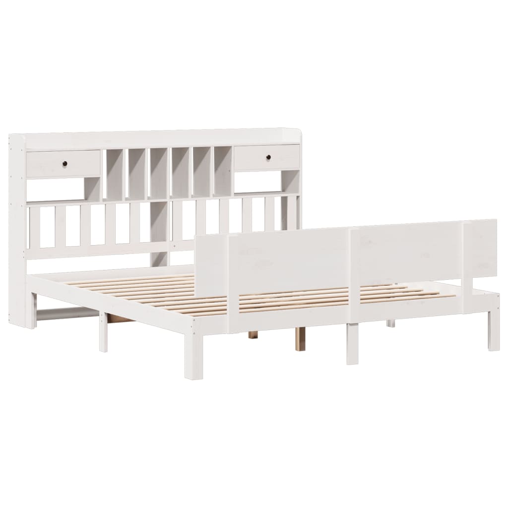 Lit bibliothèque sans matelas blanc 180x200 cm bois pin massif - XIOS