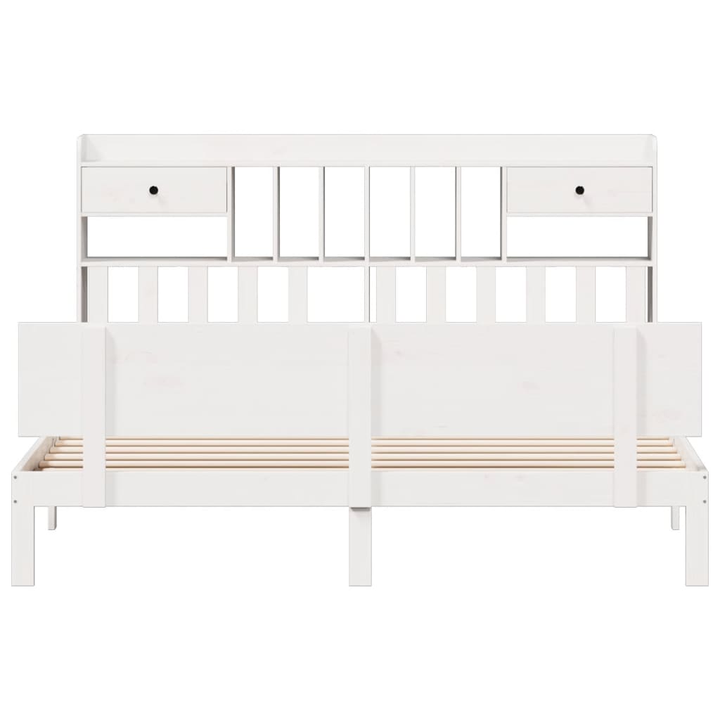 Lit bibliothèque sans matelas blanc 180x200 cm bois pin massif - XIOS