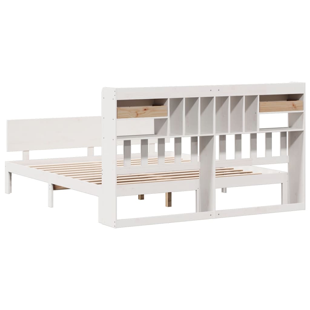 Lit bibliothèque sans matelas blanc 180x200 cm bois pin massif - XIOS