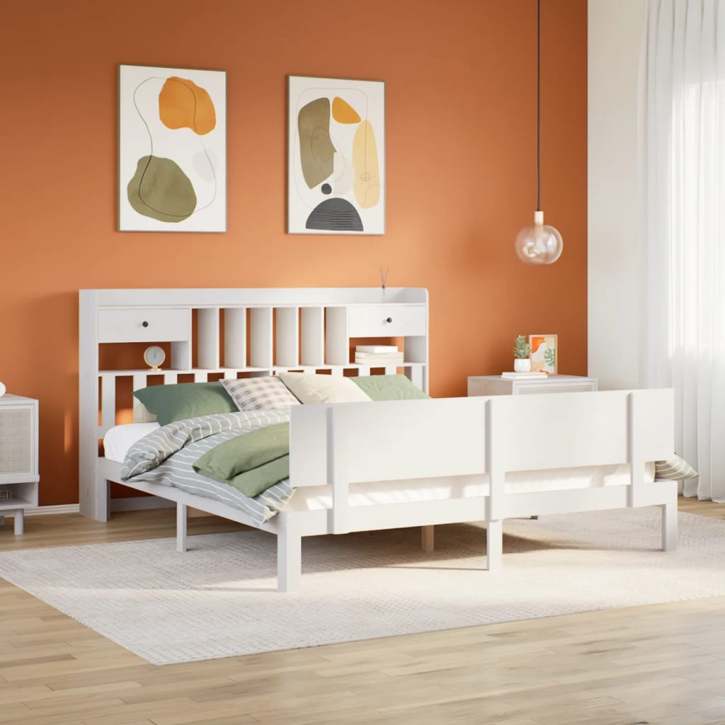 Lit bibliothèque sans matelas blanc 180x200 cm bois pin massif - XIOS