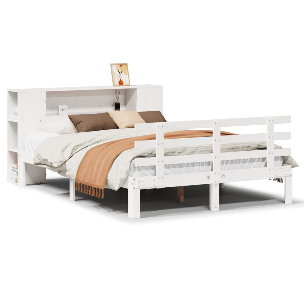 Lit bibliothèque sans matelas blanc 140x200 cm bois pin massif - XIOS
