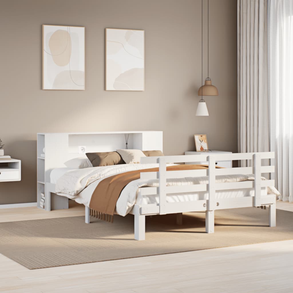 Lit bibliothèque sans matelas blanc 140x200 cm bois pin massif - XIOS