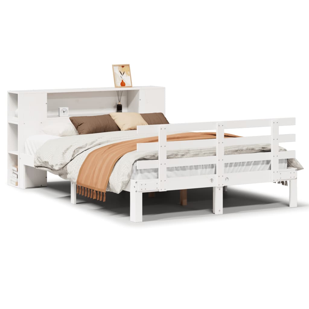 Lit bibliothèque sans matelas blanc 160 x 200 cm en pin massif - XIOS