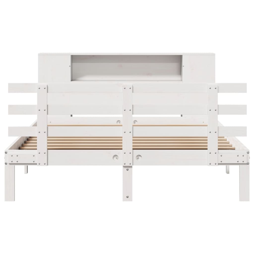Lit bibliothèque sans matelas blanc 160 x 200 cm en pin massif - XIOS