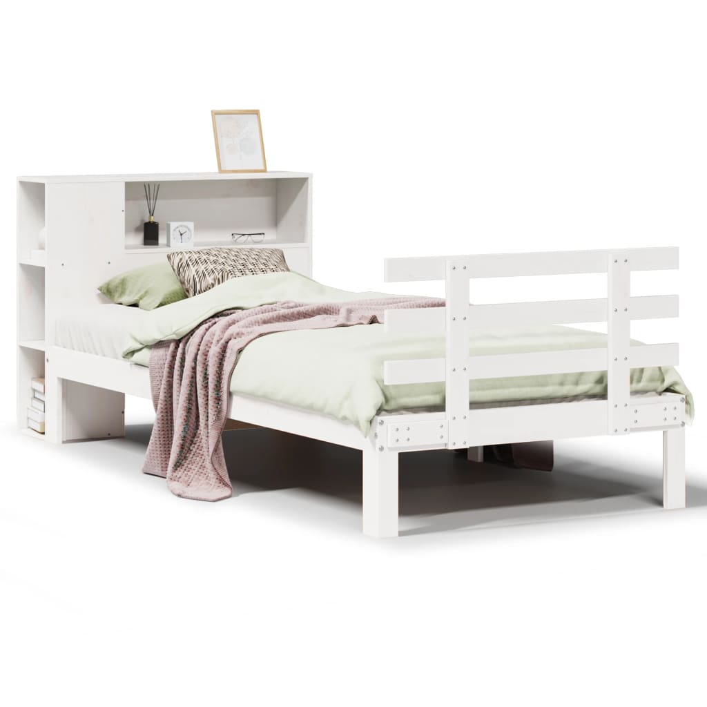 Lit bibliothèque sans matelas blanc 75x190cm bois de pin massif - XIOS