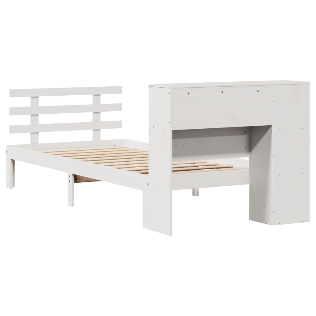 Lit bibliothèque sans matelas blanc 75x190cm bois de pin massif - XIOS