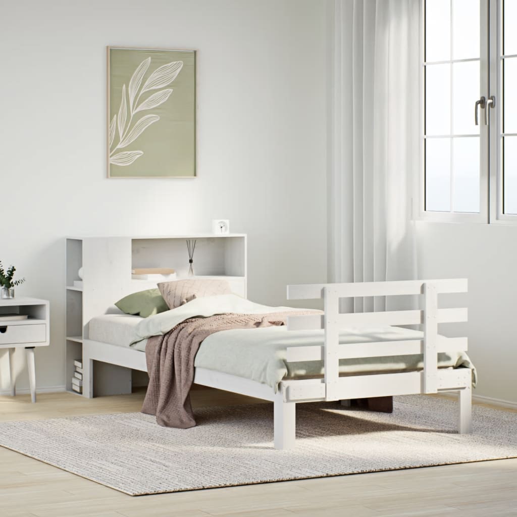 Lit bibliothèque sans matelas blanc 75x190cm bois de pin massif - XIOS