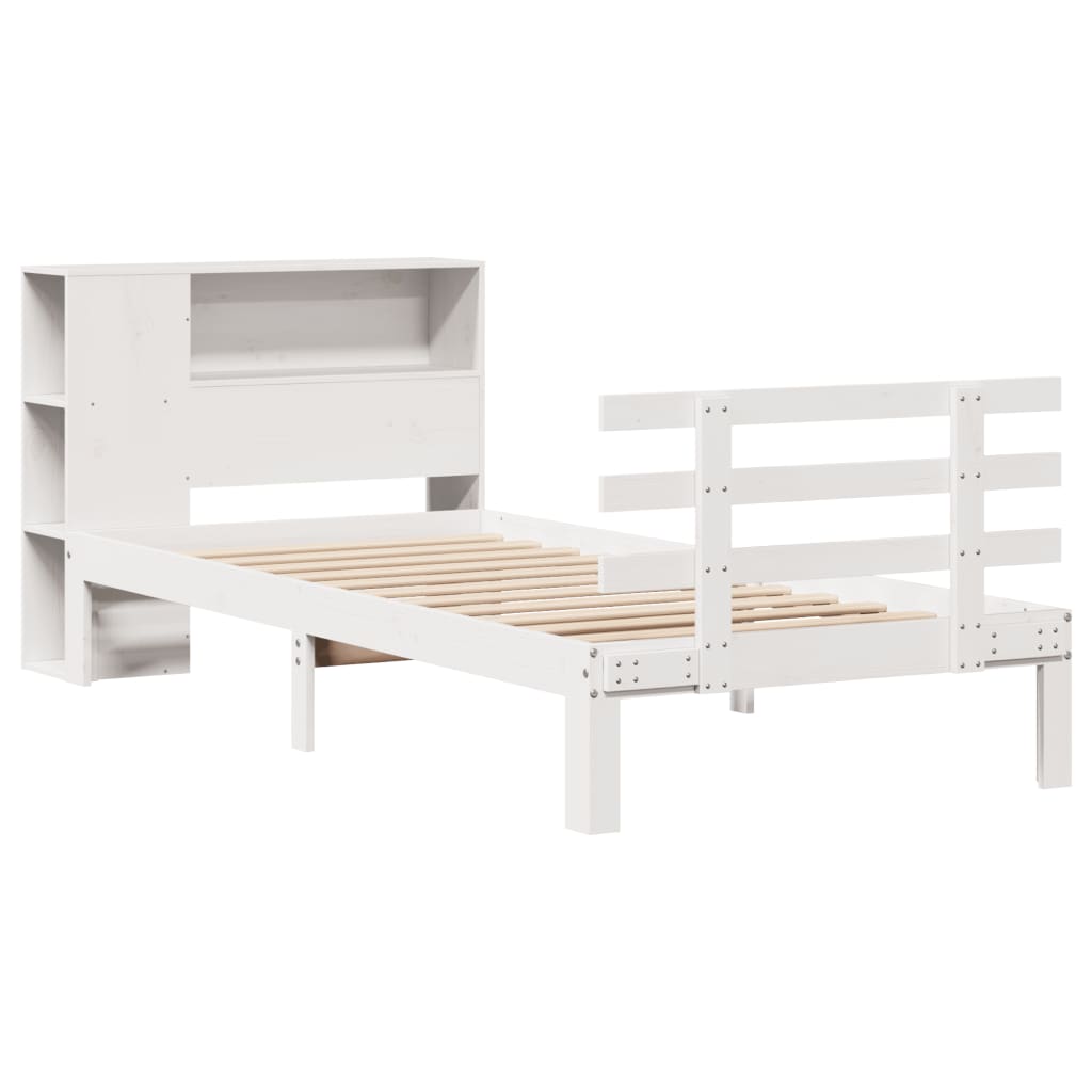 Lit bibliothèque sans matelas blanc 90x190cm bois de pin massif - XIOS