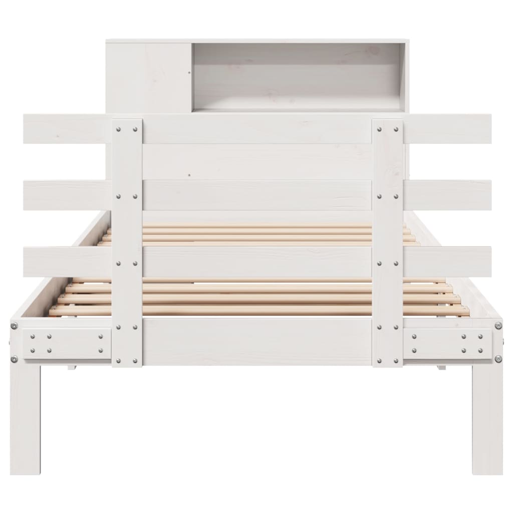 Lit bibliothèque sans matelas blanc 90x190cm bois de pin massif - XIOS